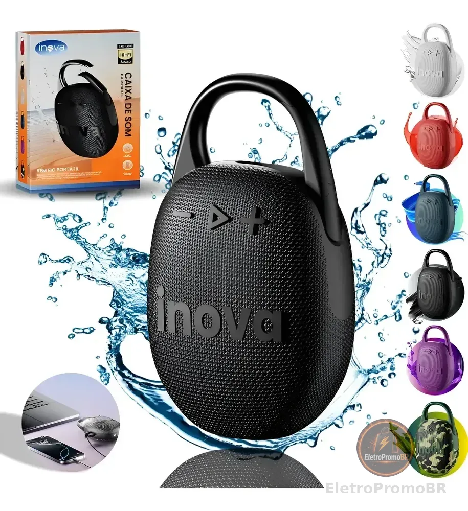 Caixa De Som Bluetooth 5.4 Portátil Potente Ip67 Com Gancho Preto 127/220v