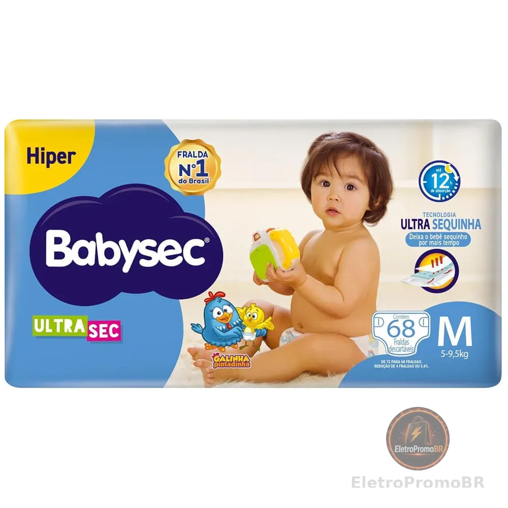 Fralda Descartável Babysec Galinha Pintadinha Ultrasec M Com 68 Unidades