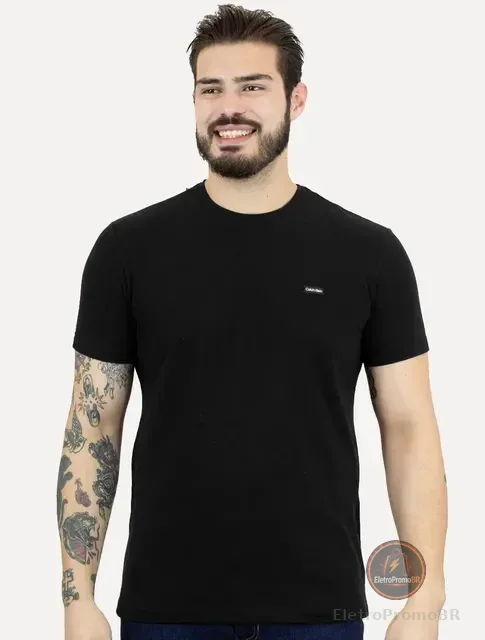 Camiseta Calvin Klein Masculina Piquet Orgânico Preta
