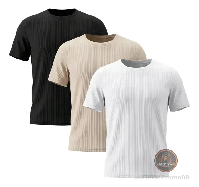 Kit 3 Camisetas Masculina Canelada Americana Gola Careca