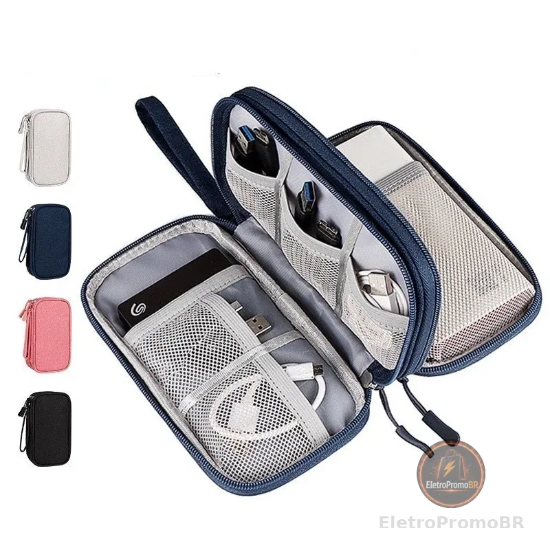 Necessaire organizadora bolsa portatil celular cabos fios armanazamento