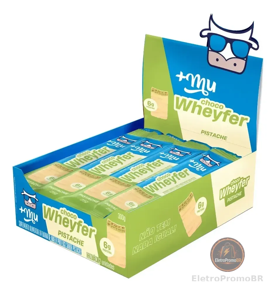 Suplemento Proteico +Mu Chocowheyfer de Pistache com 12 Barras
