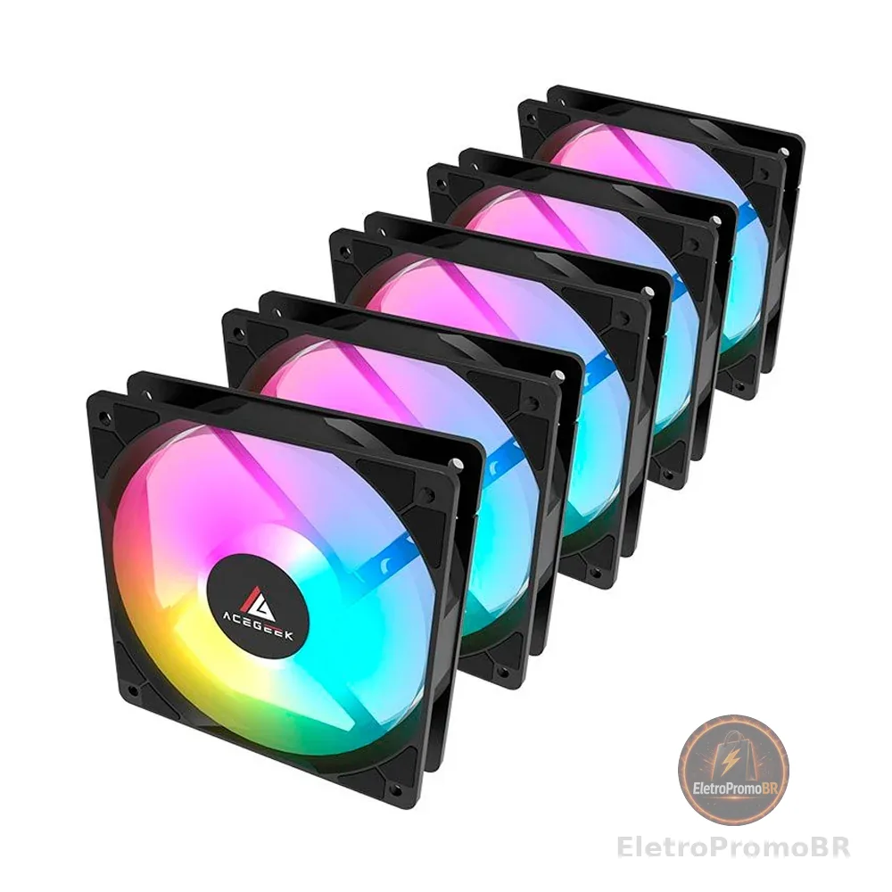 Kit Ventoinhas Acegeek RW12 5x1, Rainbow, 5x120mm, Preto, AG-RW12-5X1-BK