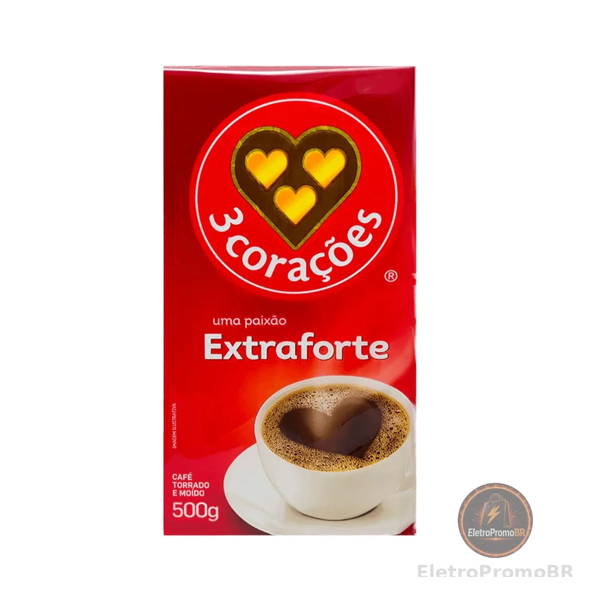3 Corações Café Torrado e Moído Extra Forte, 500g vácuo