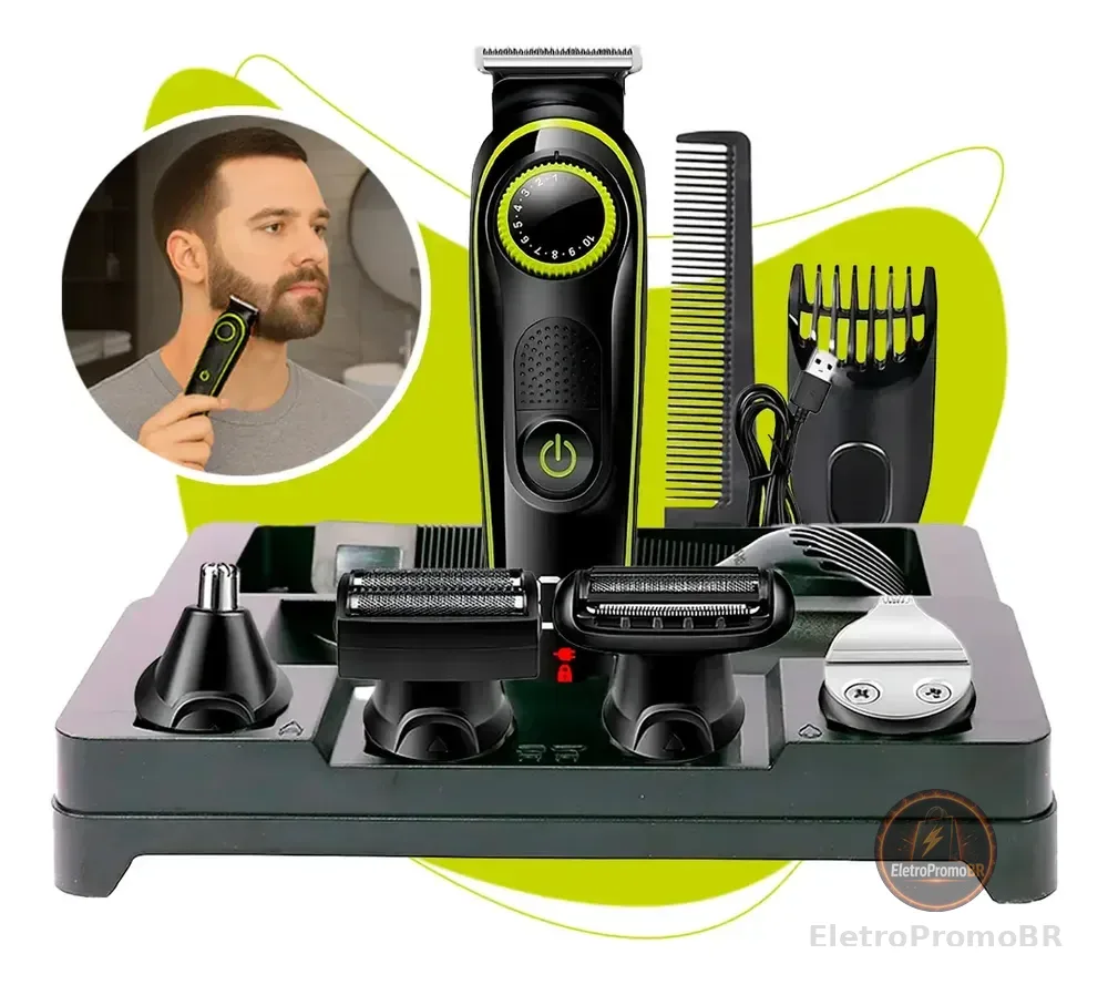 Máquina De Cortar Cabelo Fazer Barba Barbeador Acabamento Pelo B-Max Bmc036 5 Em 1 Cor Preto