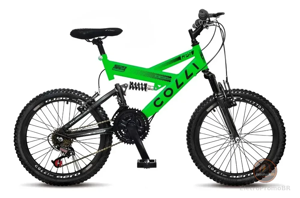 Bicicleta Gps Aro 20 Aço Carbono Dupla Suspensão Colli Verde Neon 14