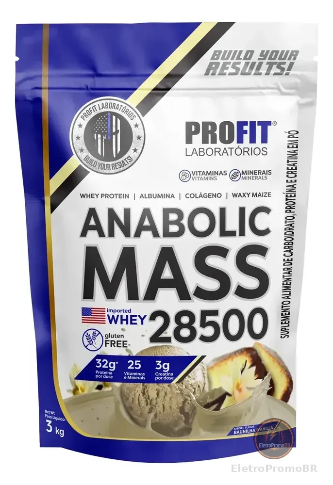 Hipercalórico Anabolic Mass 28500 3kg Profit Labs Sabor Baunilha