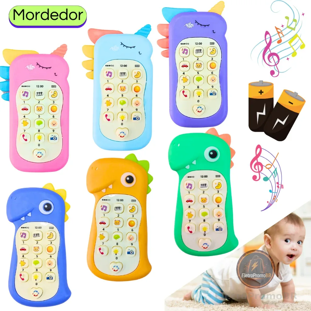 Celular Infantil Musical telefone Interativo com mordedor Educativo Sensorial brinquedo bebê