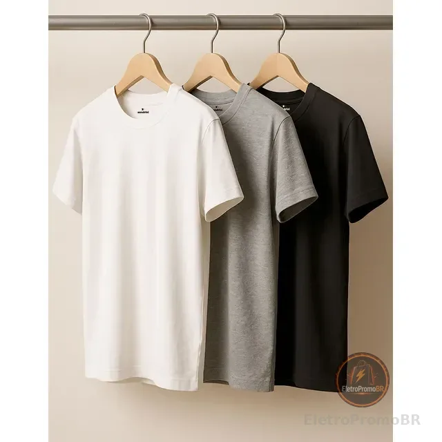 Kit 3 Camisetas Algodão Dia Dia Sandrini Básica Conforto
