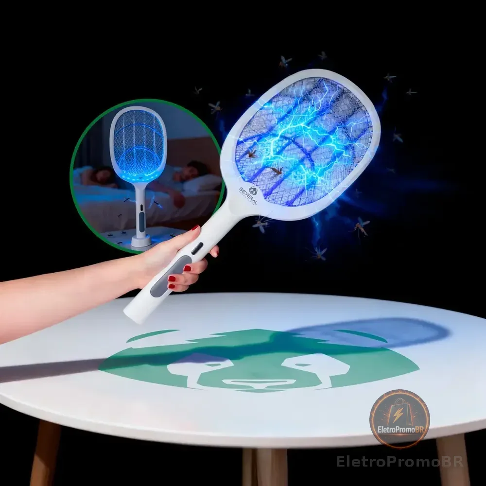 Raquete Elétrica Several Importados Recarregável Mata Pernilongos Mosquitos E Atrai Com Iluminação UV