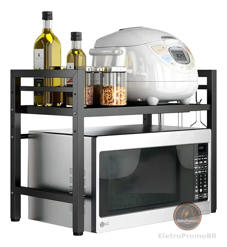 Rack Metálico Multiuso Decoteam Ajustável Para Microondas Cor Preto
