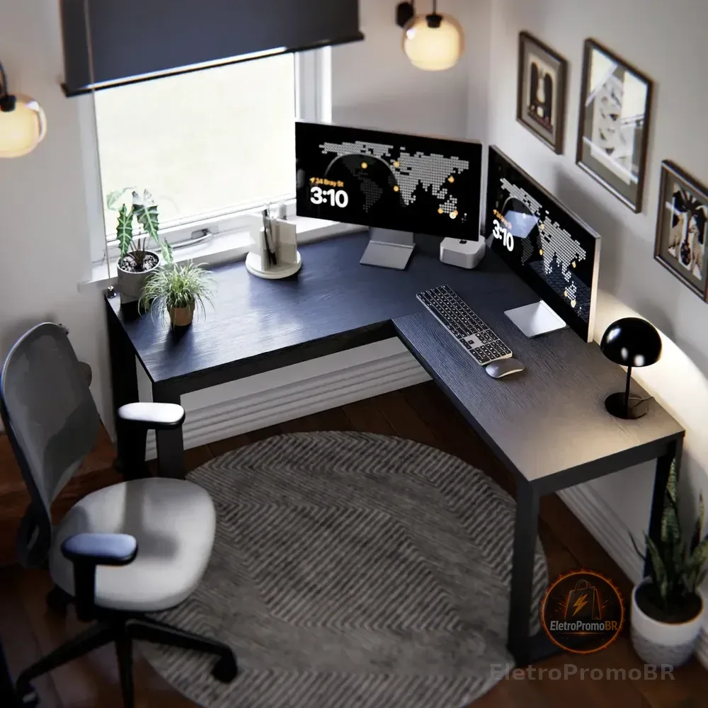 Mesa Para Pc Em L Escrivaninha De Canto Computador Ou Notebook Casa Home Office Gamer Estudo Trabalho Preta Canela Estilo Industrial