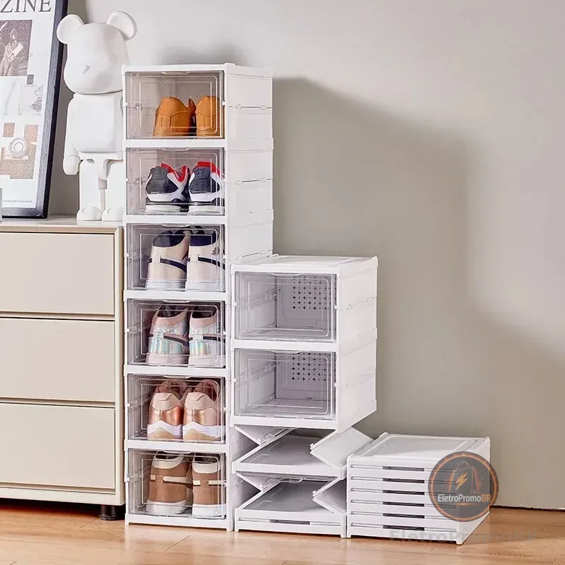 Sapateira Dobrável de Plástico com 6 Prateleiras Para 12 Pares – Branco