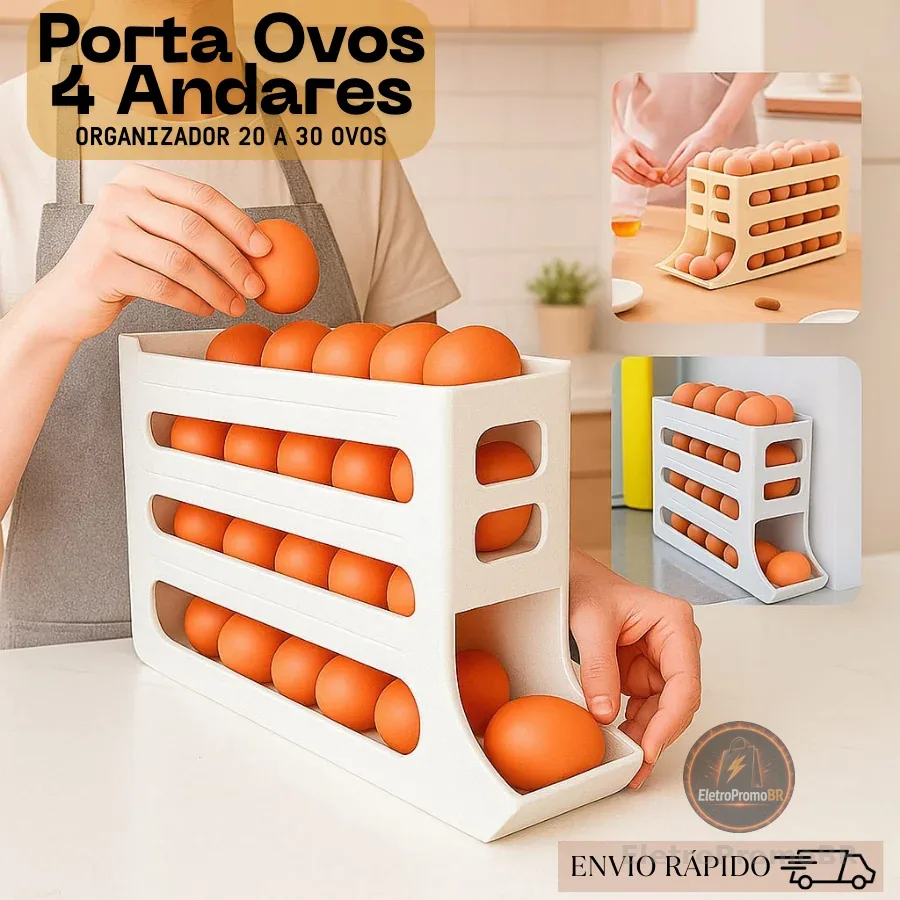 Porta Ovos 4 Andares Rolante em Plástico para Geladeira Organizador 20 a 30 Ovos