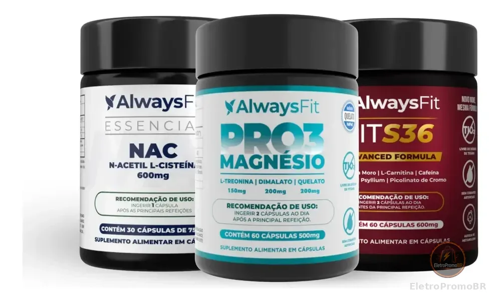 Kit Desintoxique Da Alwaysfit Pro3magnésio + Nac E Fits36 Sem Sabor