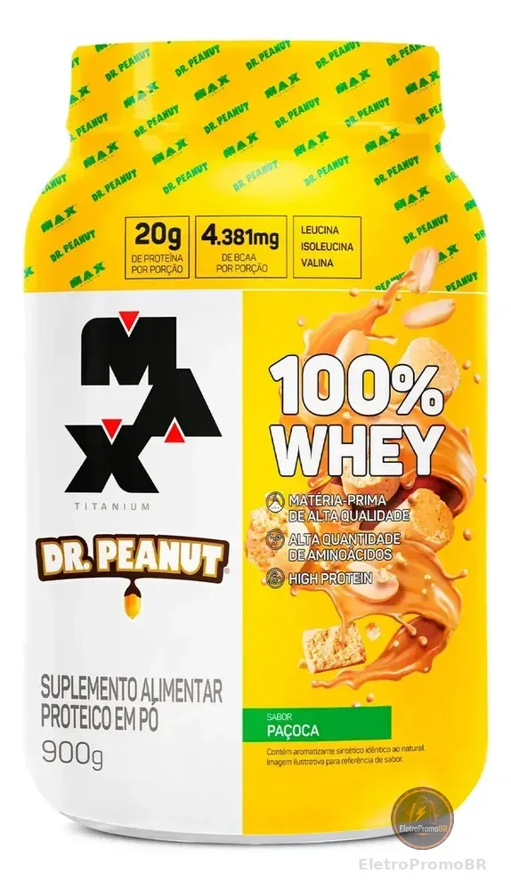Whey Protein Max Titanium Dr. Peanut 100% Whey 900g Sabor Paçoca