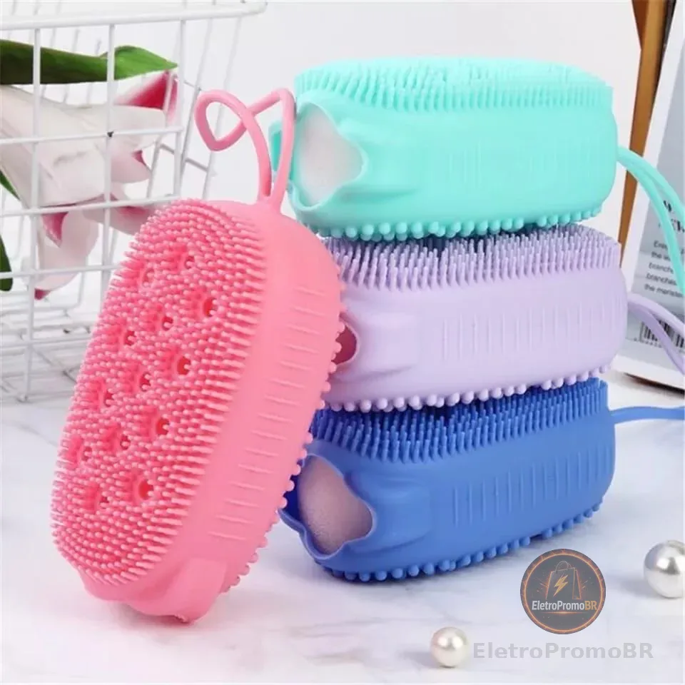 Esponja Bucha De Silicone Com Porta Sabão Escova Para Banho