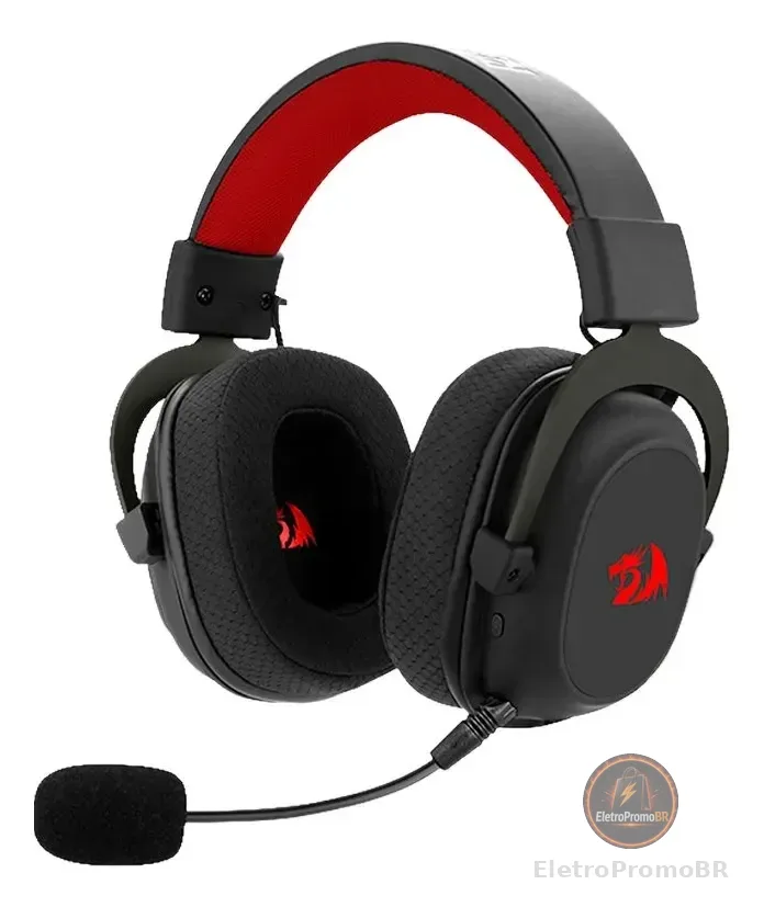 Headset Gamer Redragon Zeus Pro Sem Fio 2.4ghz 7.1 Rgb Preto Preto