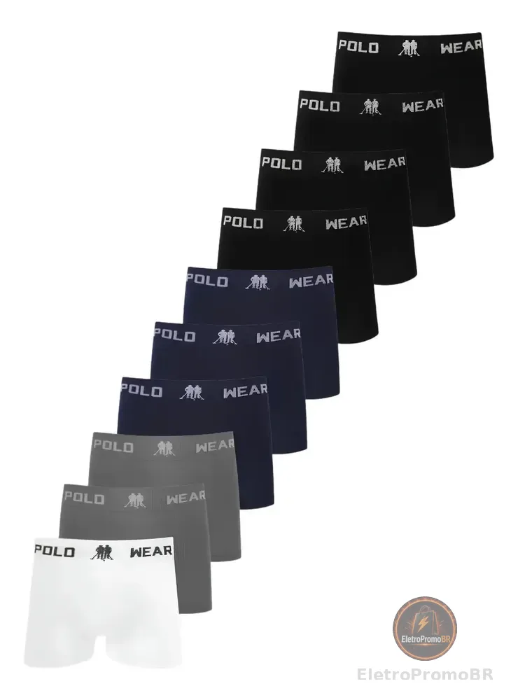 Kit 10 Cuecas Boxer Polo Wear Sem Costura Microfibra Sortido G