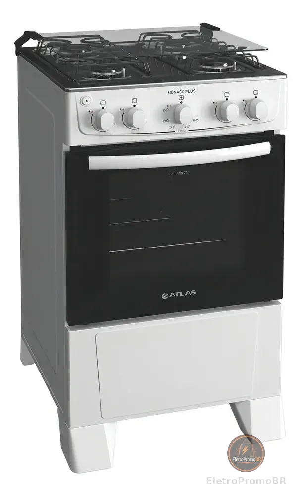 Fogão 4 Bocas Atlas Mônaco Plus Branco com Mesa Inox e Acendimento Automático Branco Bivolt