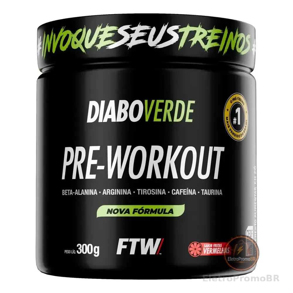 Suplemento Em Pó Pre Treino Pre Workout Pote 300g Sabor Frutas Vermelhas Ftw - Diabo Verde