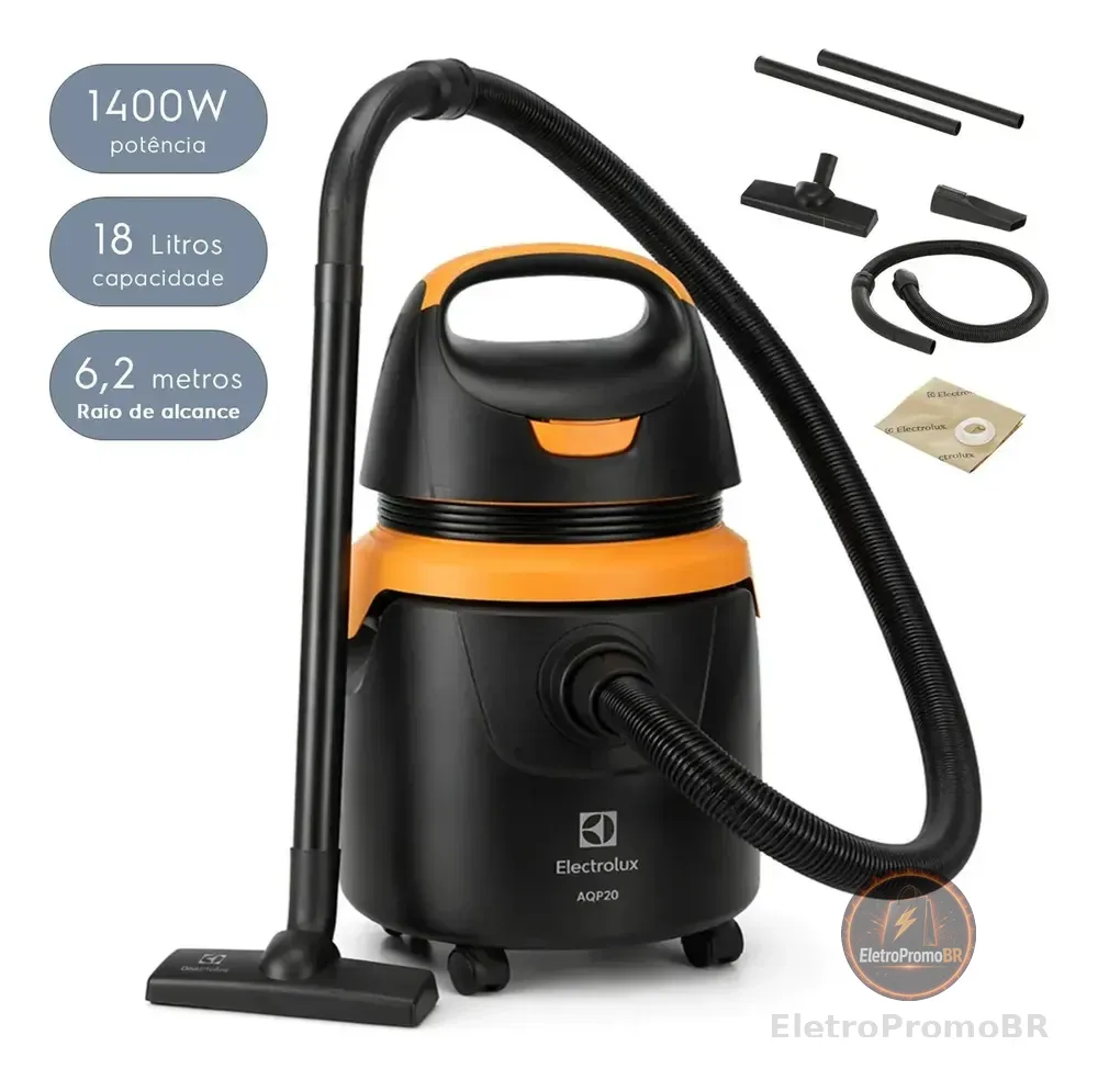 Aspirador de Pó e Água Electrolux 1400W 18 Litros 6,2 raio de ação Compacto Potente Função Sopro protetor térmico AQP20