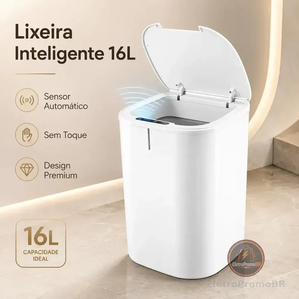 Lixeira Inteligente 16l Com Sensor Automático E Tampa Touch Branco