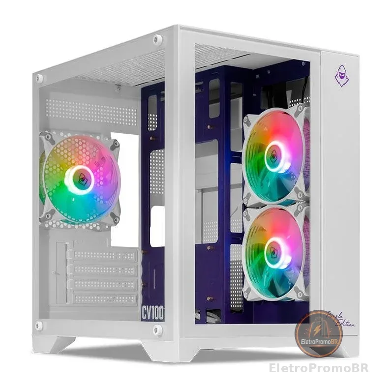 Gabinete Gamer Mancer CV100 Purple Edition, Mid-Tower, Com 3 Fans, Branco, MCR-CV100-PEW