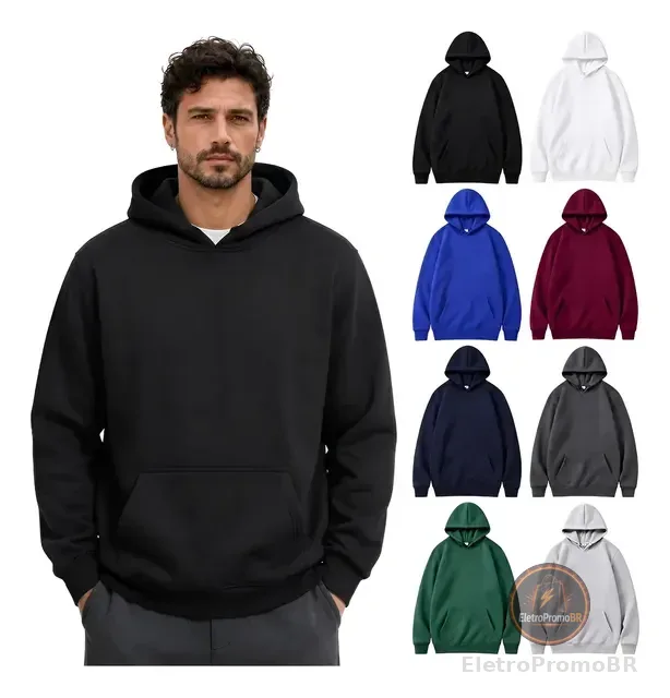 Moletom Canguru Liso Algodão Unissex Térmico Forrado Fleece