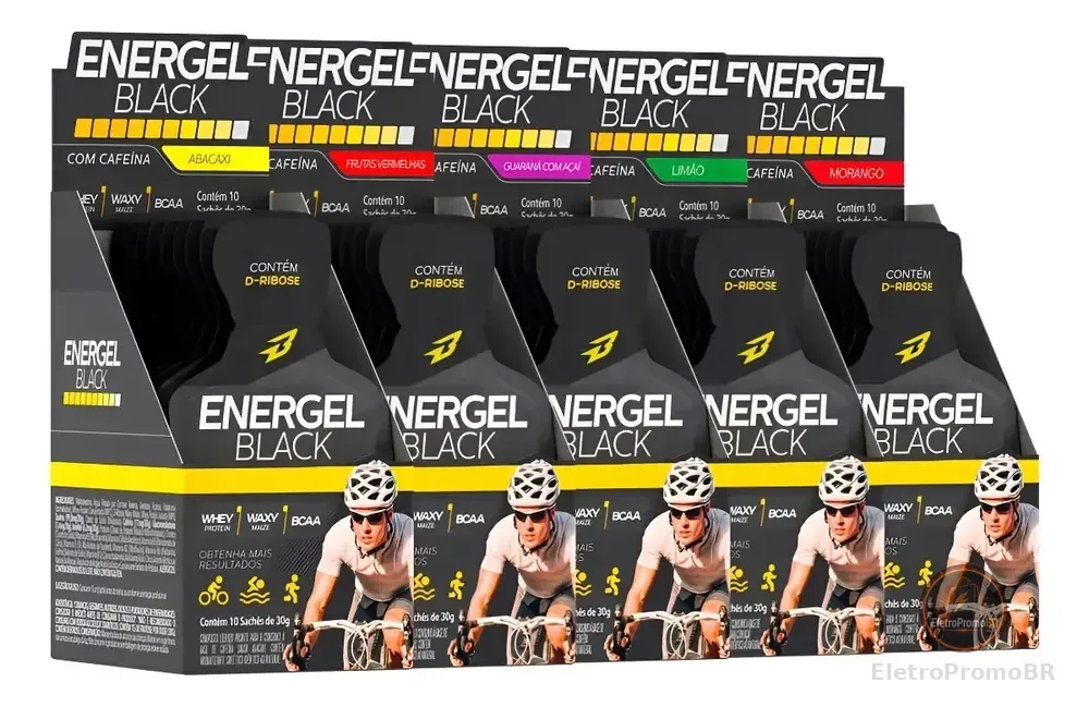 5x Energel Black Cx 10 Sachês 50 Sachês Bodyaction Sabor Mix Frutas Vermelhas