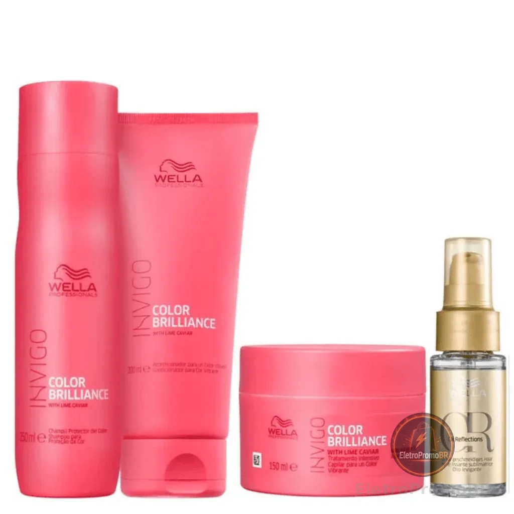 Kit Brilliance Shampoo Cond Máscara e Oil Reflections - Wella