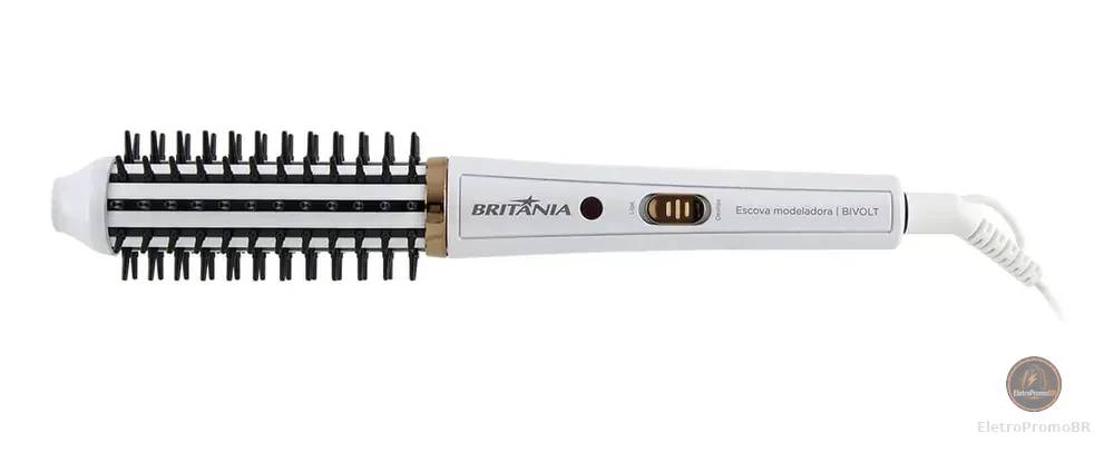 Escova Modeladora Britânia 2 em 1 Branca Antiaderente 60W BEC04 Bivolt