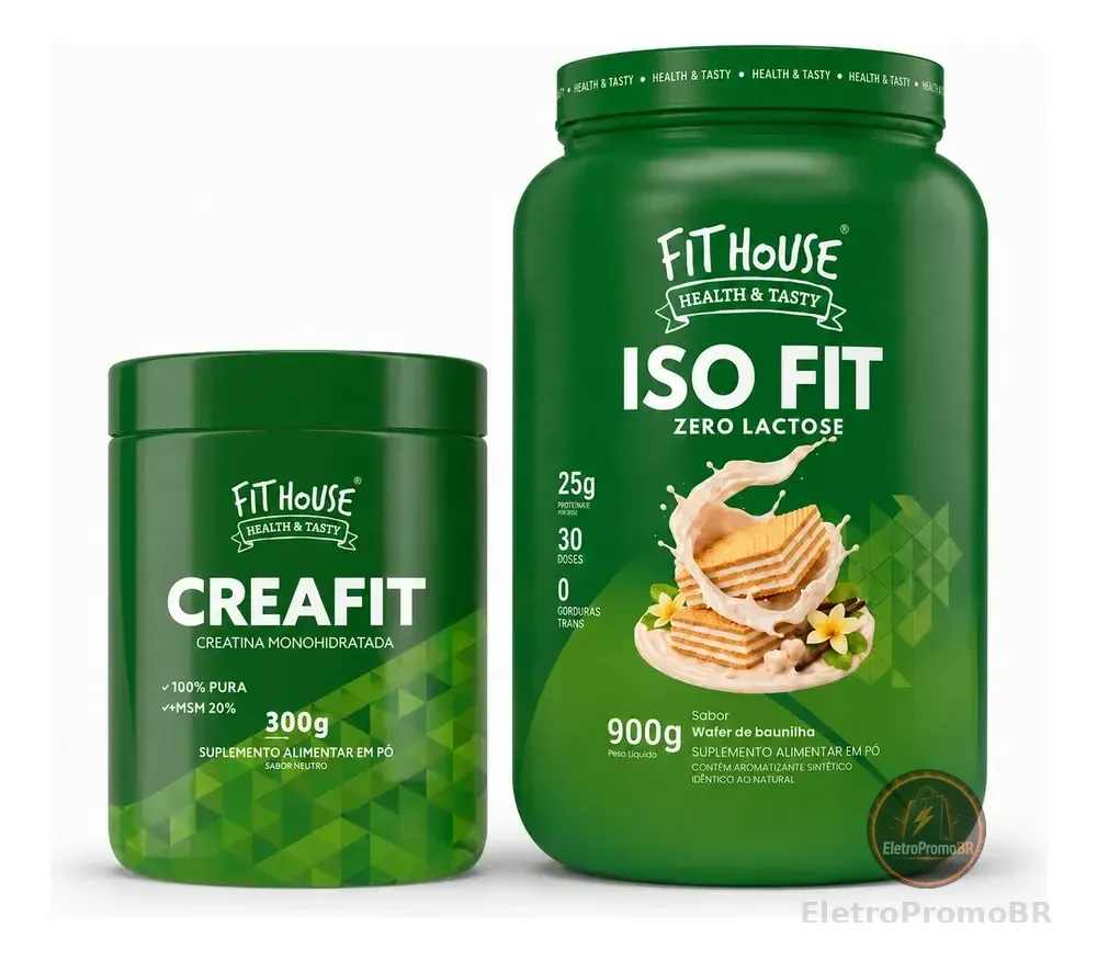 Kit Whey Protein Iso Fit 900g + Creatina Fit House 300g Variados Baunilha