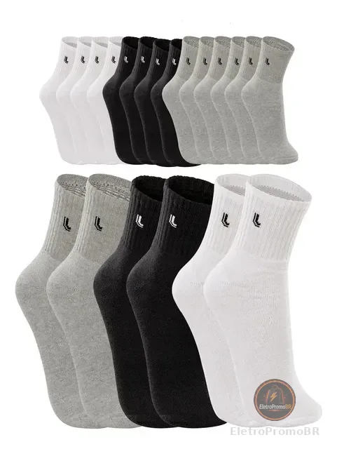 Kit 10 Pares Meias Lupo Masculina Cano Medio Algodão Walk
