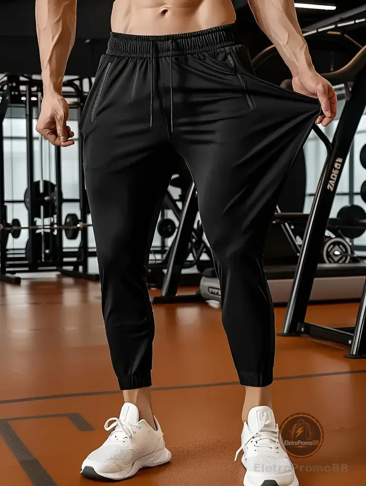 Calça Masculina Tactel Jogger Esportiva Academia Slim Treino Preto Tactel G 40/44
