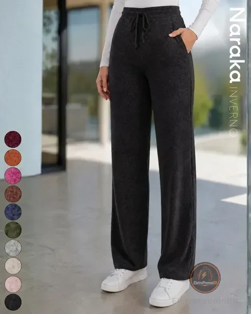 Calça Pantalona Feminina Lanzinha Cintura Alta Com Bolso