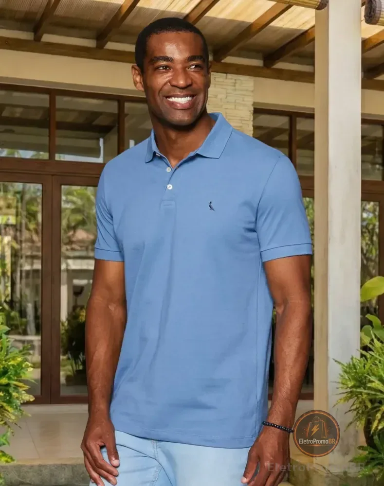 Camisa Polo Reserva Essence Básica Azul Jeans Liso P