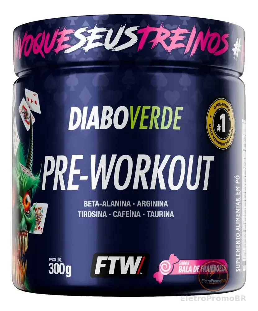 Pré Treino Pre Workout DIABO VERDE Pote 300g Sabor Bala De Framboesa Ftw