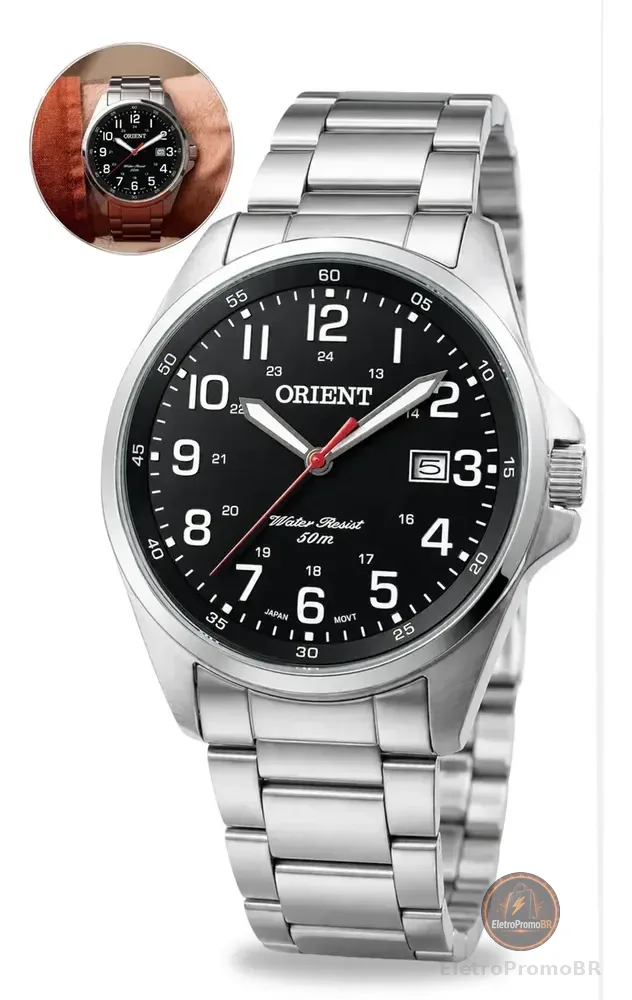 Relógio de pulso Orient MBSS1171 com corria de aço fundo preto