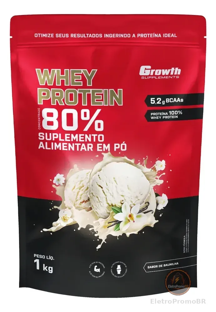 Whey Protein Concentrado 1kg Growth Supplements - Baunilha