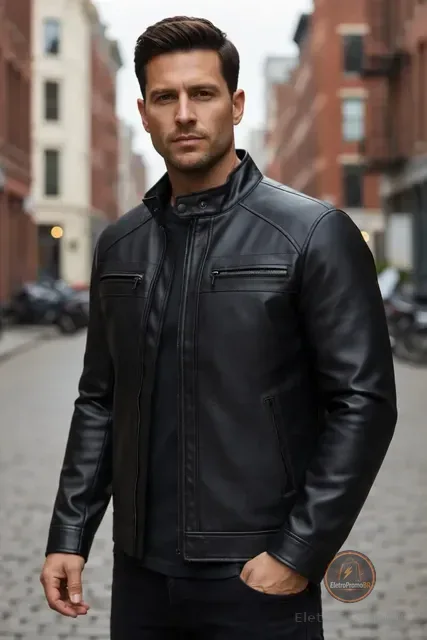 Jaqueta De Couro Masculino Slim Resistente