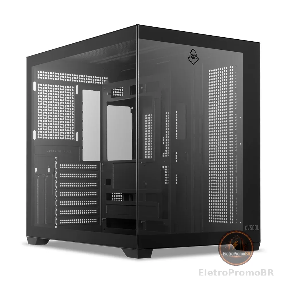 Gabinete Gamer Aquário Mancer CV500L, Mid Tower, Lateral De Vidro, Preto, MCR-CV500L-BK