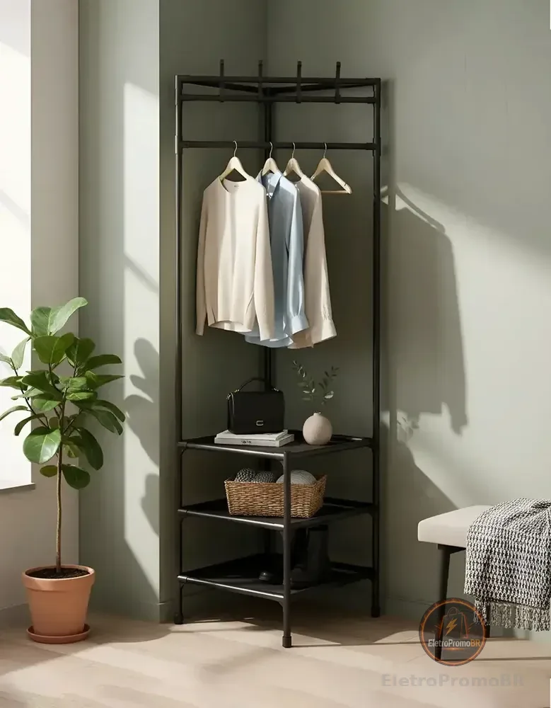 Arara Cabideiro Organizadora De Roupas Com 3 Andares Sapateira Closet Armário De Canto Com Ganchos Vertical