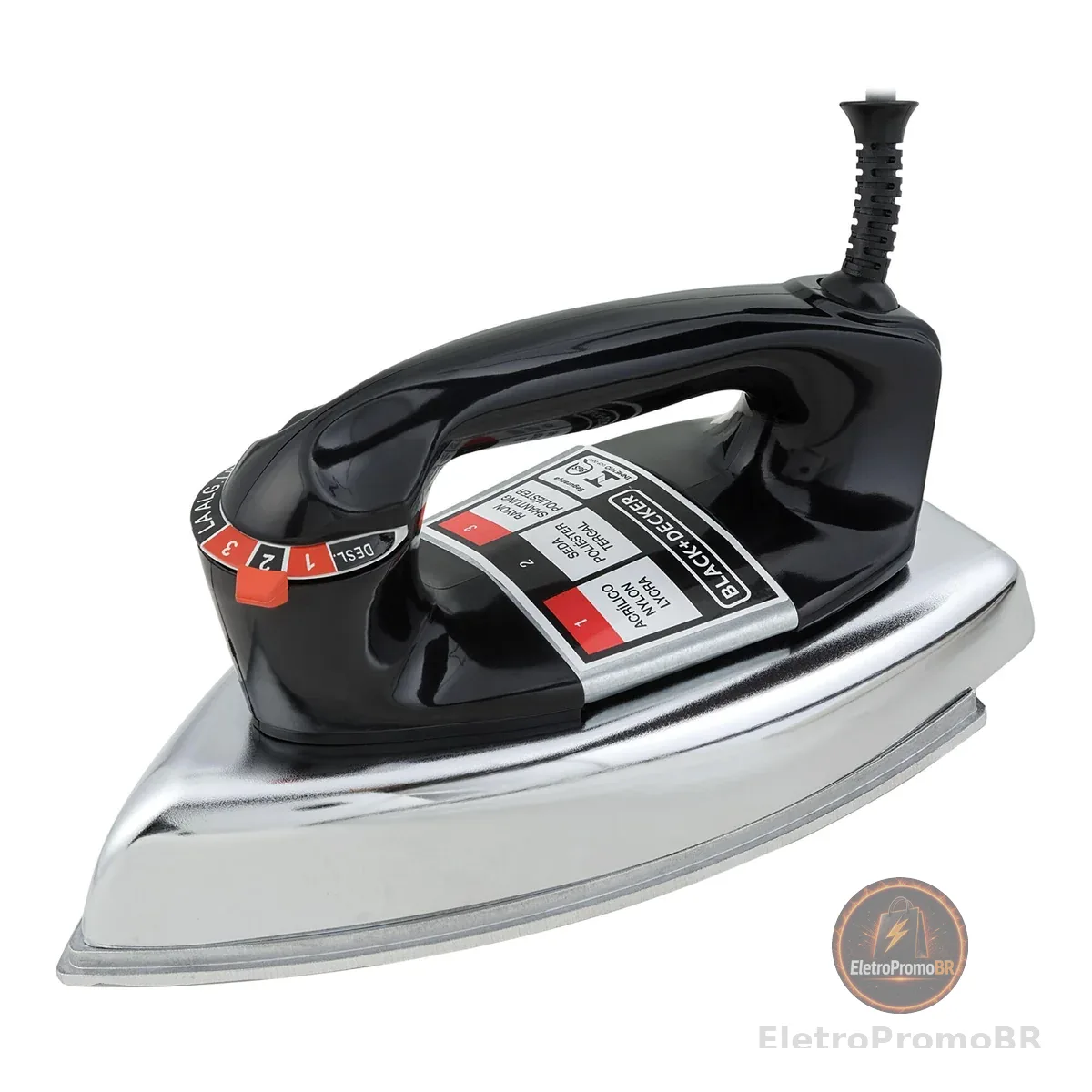 BLACK+DECKER Ferro de Passar Roupa a Seco, Metálico Preto, Modelo VFA1110XM6, 220V