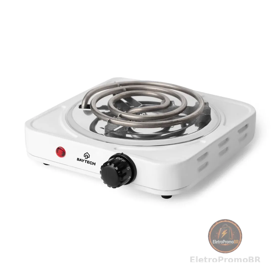 Fogareiro Elétrico Espiral 1 Boca 1000W Portátil BAYTECH (Branco, 127V)