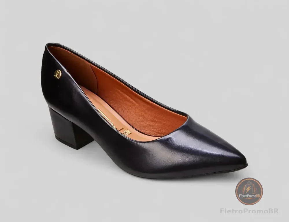 Sapato Scarpin Feminino Sintético Salto Bloco Vizzano Preto Liso 36 Br