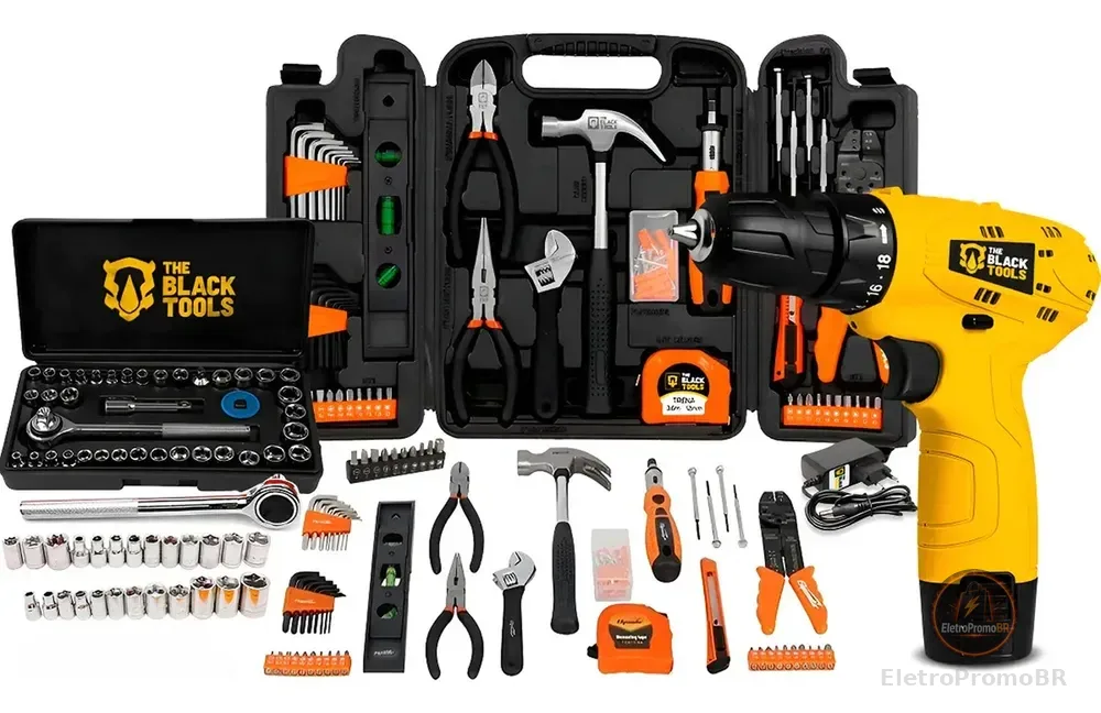 Kit Jogo Ferramentas 169 Peças Soquetes + Parafusdeira 12v