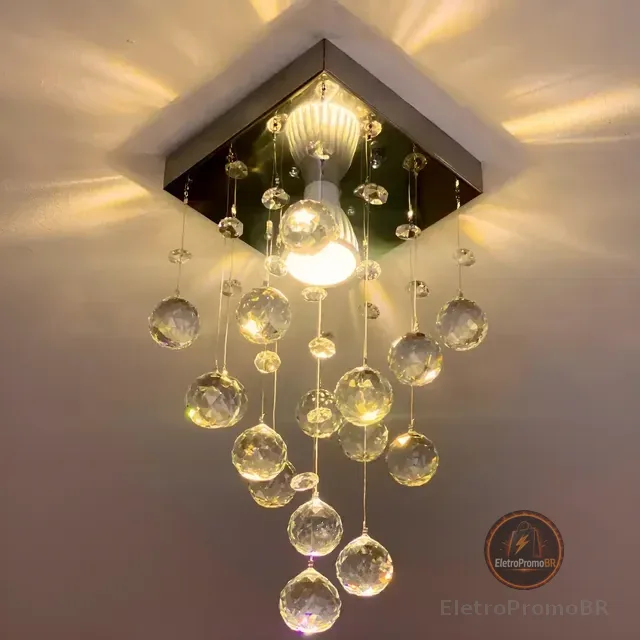 Lustre Cristal Acrílico Quarto Sala Vai Montado  Promoção