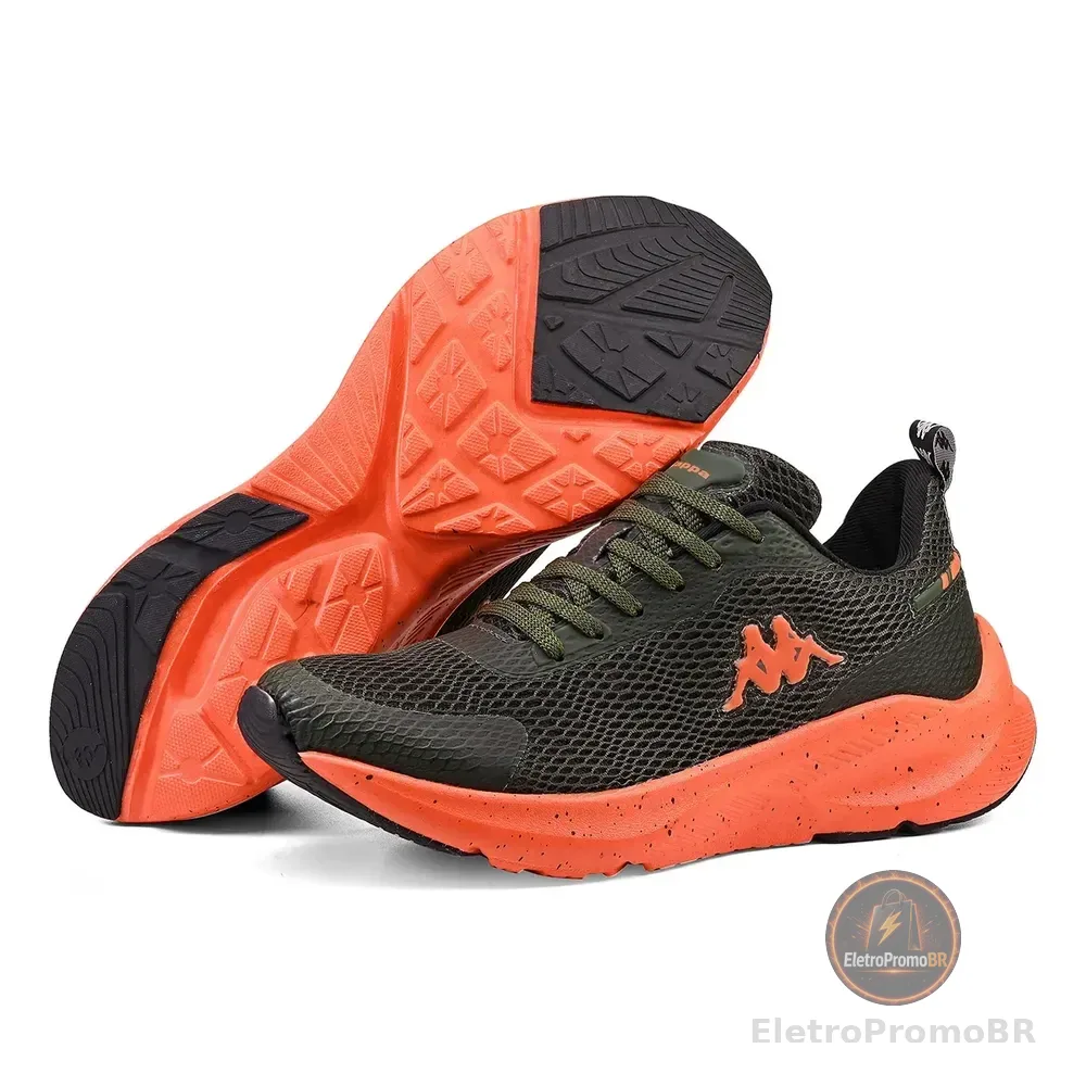Tênis Kappa Sparta Unissex Original Confortável  Caminhada Verde Militar-laranja 40 Br