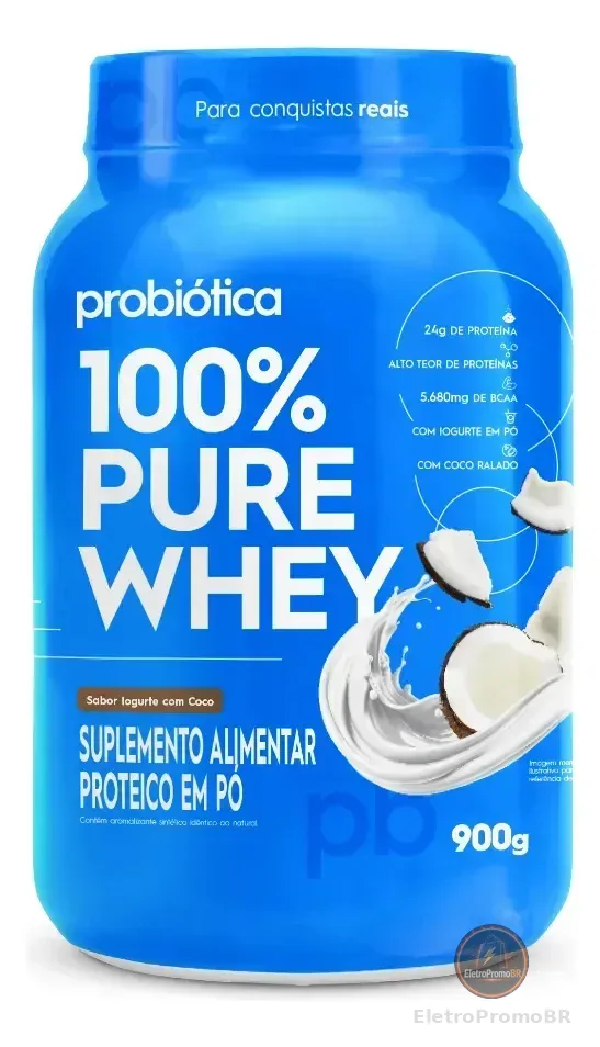 Suplemento Whey Concentrado Probiótica 100% Pure Whey sabor iogurte com coco x 900g
